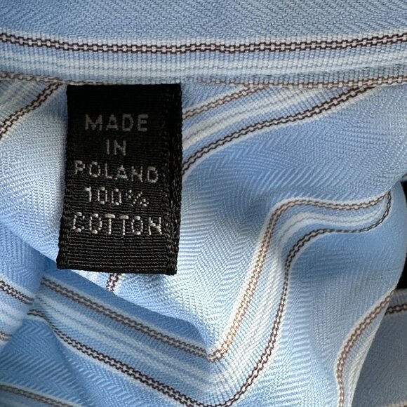 Robert Talbott Shirt Mens Large 15.5 Blue Cotton Stripe Button Up Pocket - Picture 6 of 8
